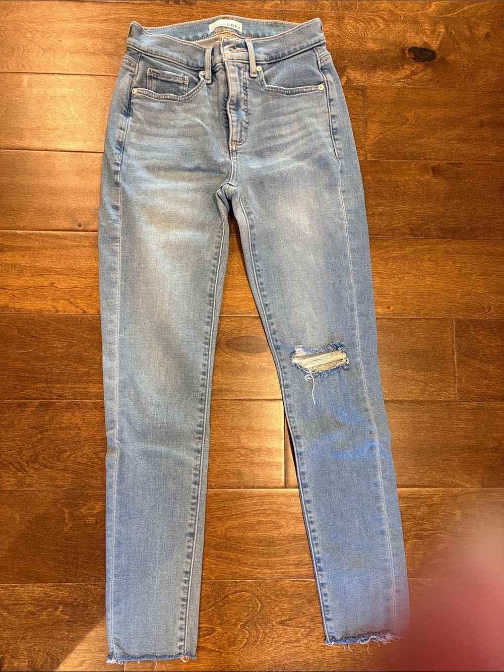LOFT Light Wash High-Rise Skinny Jeans with Knee Distress
